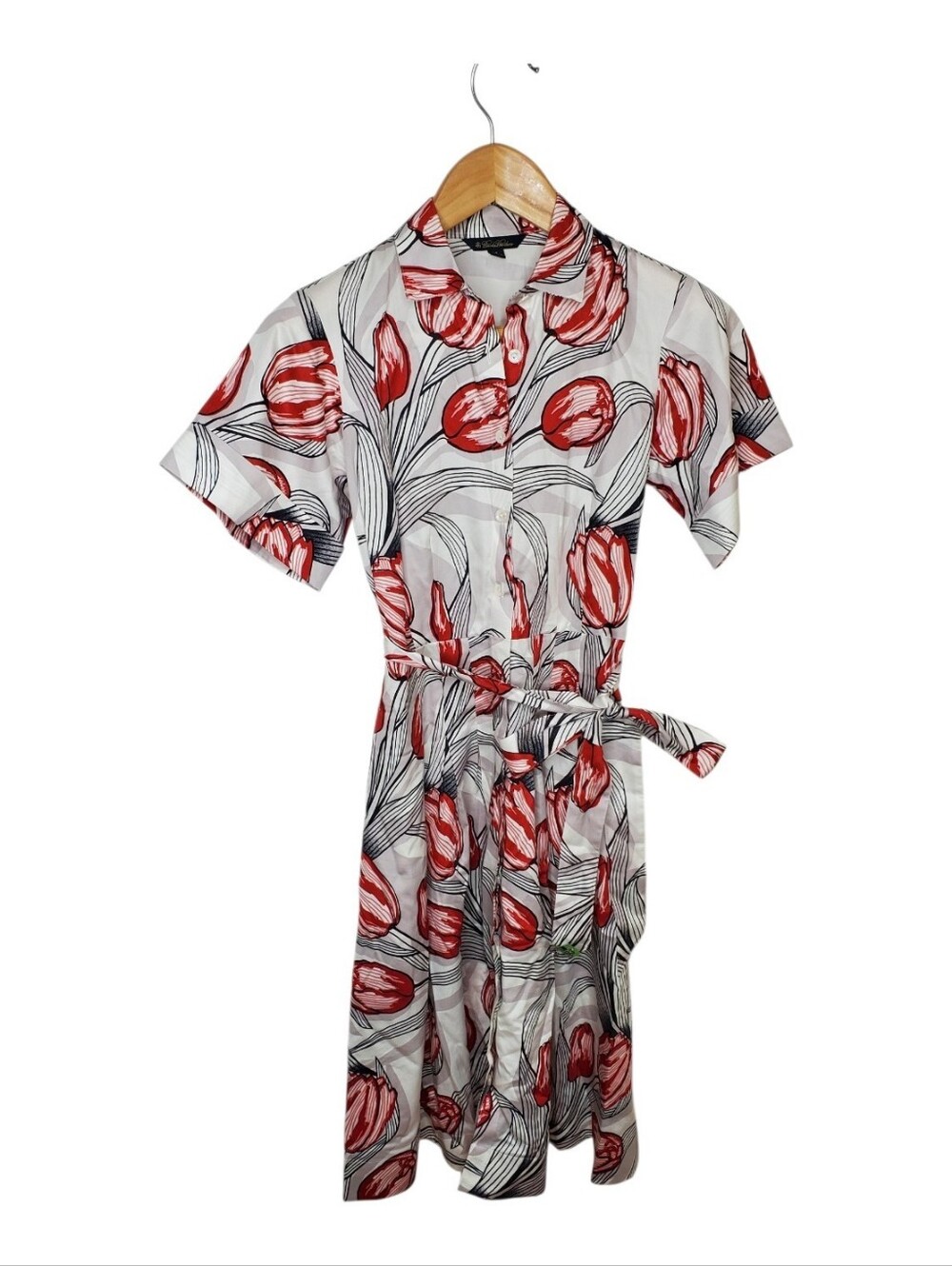 Brooks Brothers Cotton Tulip Shirtdress Belted Size 4 Feminine Cottagecore - Picture 2 of 9